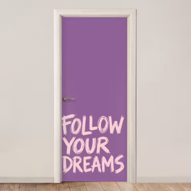 Follow your dreams - Paars - Penseeltextuur deurposter klein -3d_beige