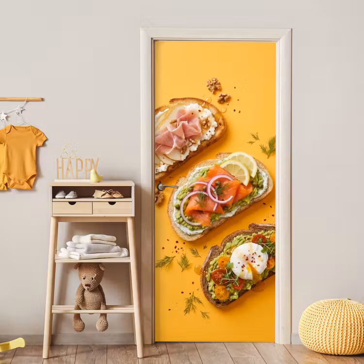 Eten - Brood - Ontbijt - Modern - Kleurrijk deurposter klein -sfeer4