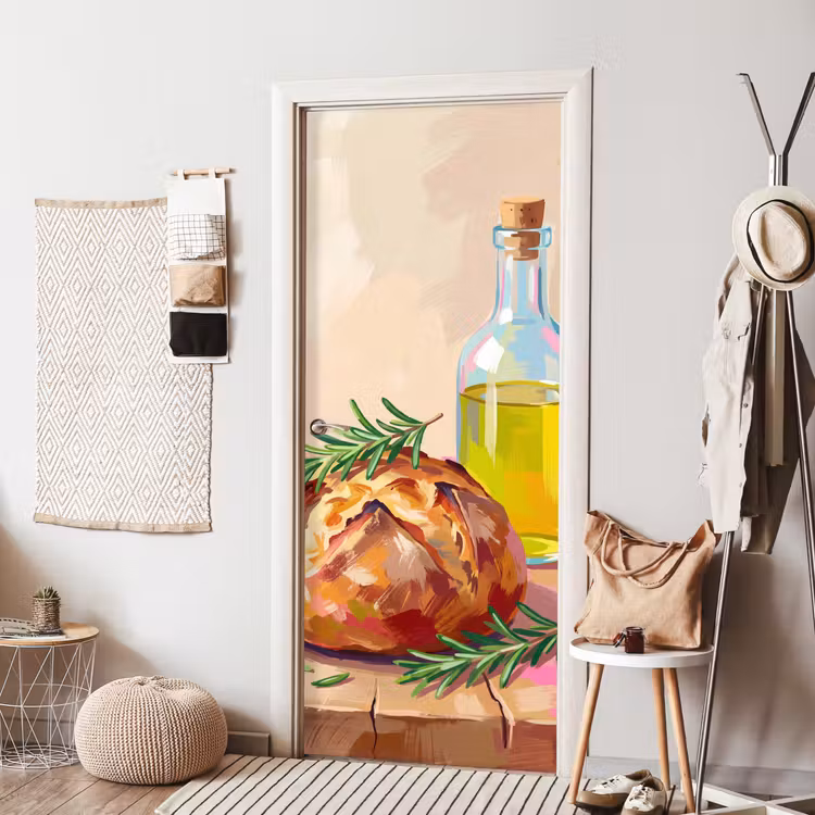 Eten - Brood - Olijfolie - Abstract - Keuken deurposter klein -sfeer6