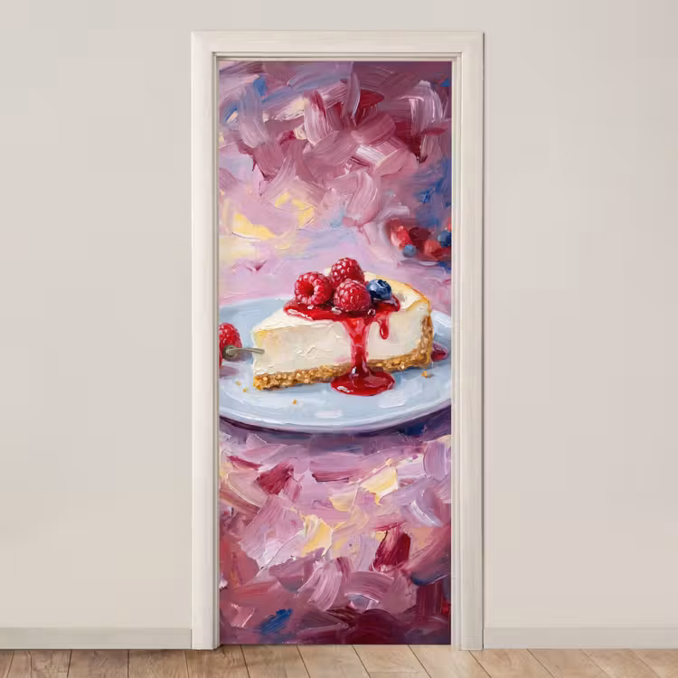 Eten - Cheesecake - Bessen - Abstract - Roze deurposter klein -3d_beige