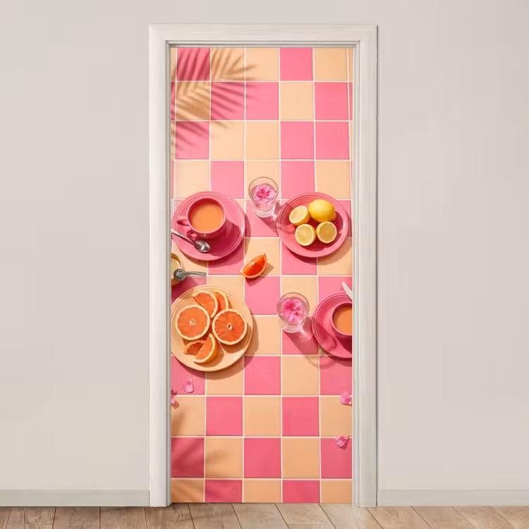 Eten - Citrusvruchten - Stillevens - Roze - Oranje deurposter klein -3d_beige
