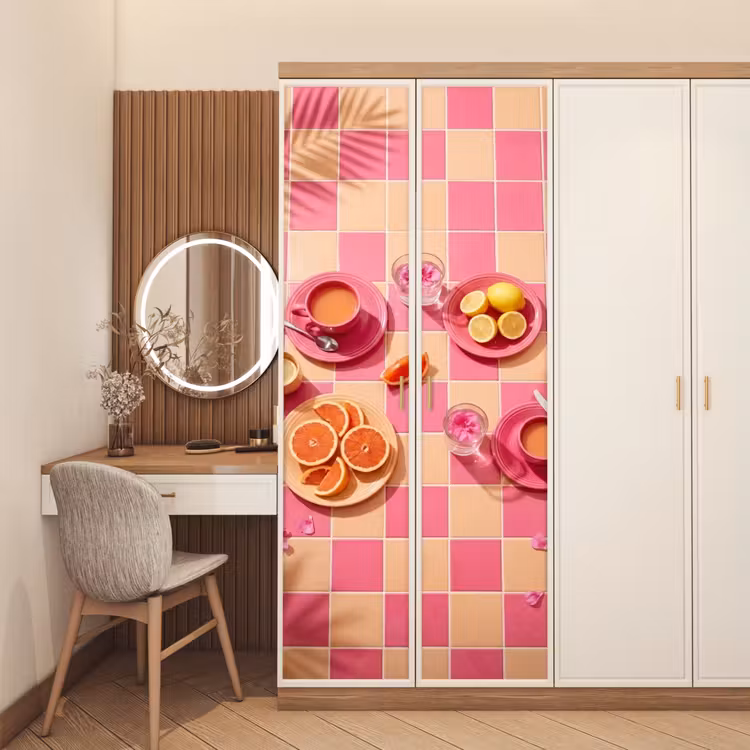 Eten - Citrusvruchten - Stillevens - Roze - Oranje deurposter klein -sfeer3