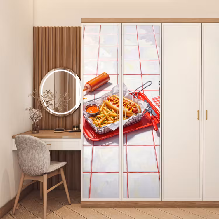 Eten - Hotdog - Fastfood - Modern - Rood deurposter klein -sfeer3