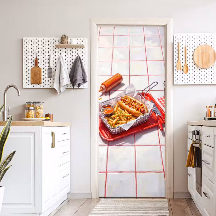 Eten - Hotdog - Fastfood - Modern - Rood deurposter klein -sfeer5