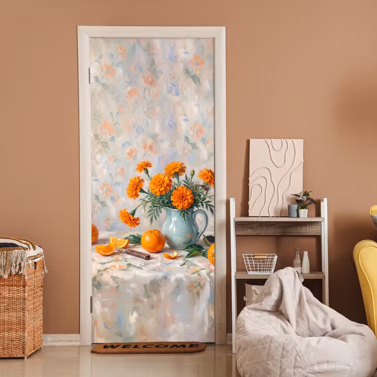Door sticker - Food - Orange - Art - Eten - Oranje - Kunst deurposter klein