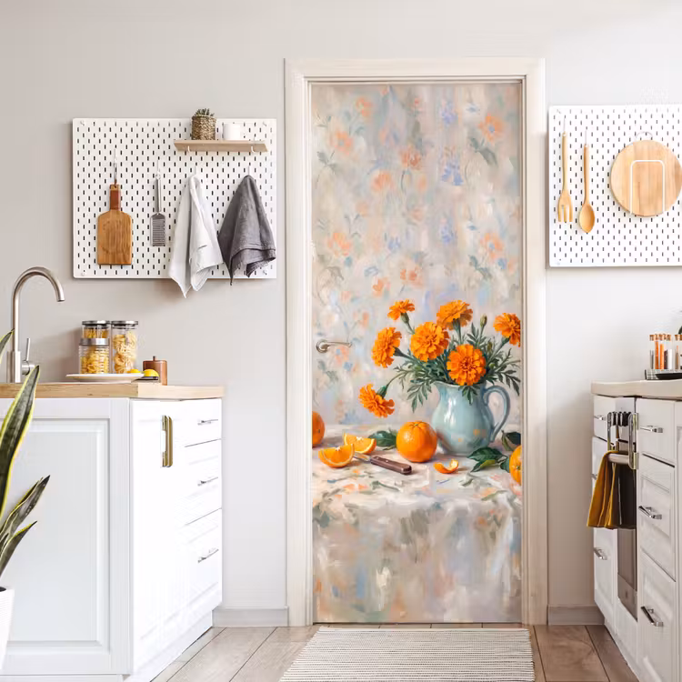 Door sticker - Food - Orange - Art - Eten - Oranje - Kunst deurposter klein