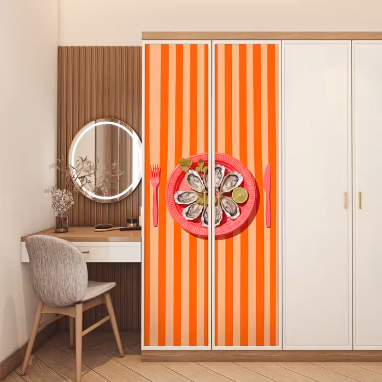 Eten - Oester - Zeevruchten - Oranje - Modern deurposter klein -sfeer3