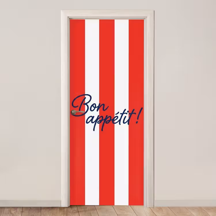 Eten - Spreuk - Keuken - Grafisch - Rood-Wit deurposter klein -3d_beige