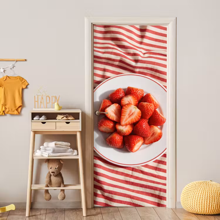 Eten - Aardbeien - Fruit - Zomer - Rood deurposter klein -sfeer4