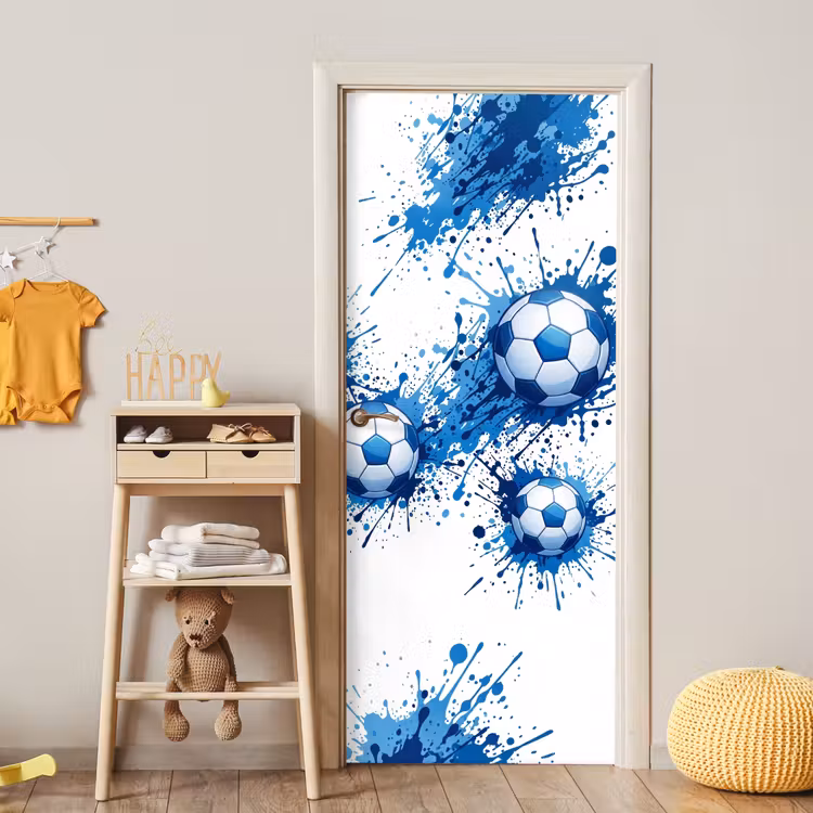 Voetballen - Verf - Sport - Blauw deurposter klein -sfeer4