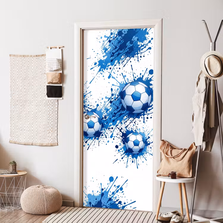 Voetballen - Verf - Sport - Blauw deurposter klein -sfeer6