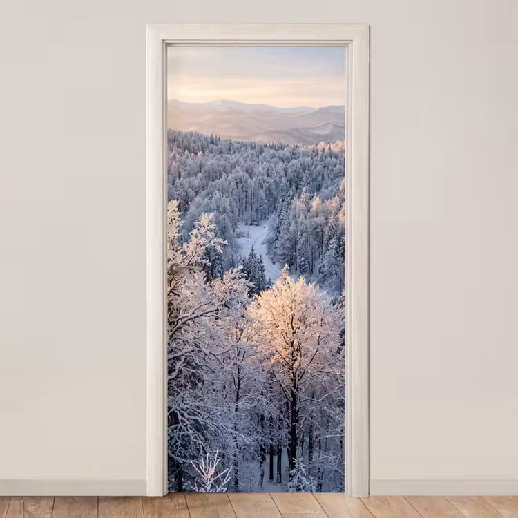 Bos - Bergen - Goud - Winter - Warm deurposter klein -3d_beige