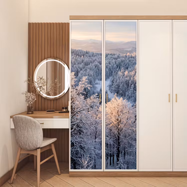 Bos - Bergen - Goud - Winter - Warm deurposter klein -sfeer3