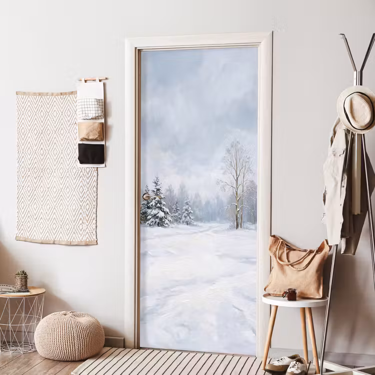 Bospad - Dennen - Sneeuw - Winter - Rustgevend deurposter klein -sfeer6