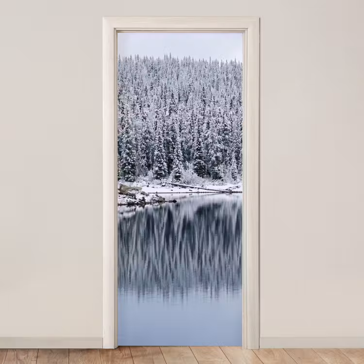 Bos - Reflectie - Meer - Winter - Serene deurposter klein -3d_beige