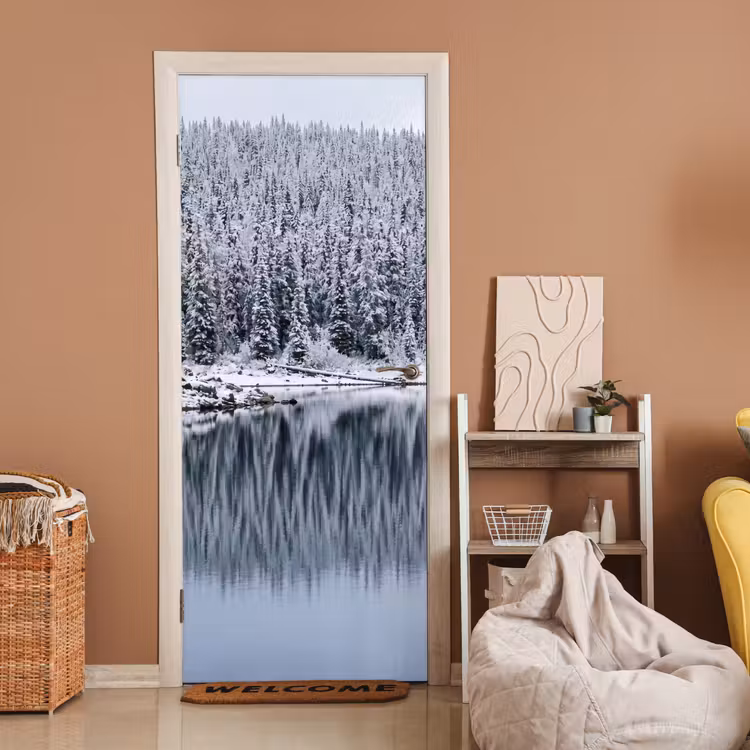 Bos - Reflectie - Meer - Winter - Serene deurposter klein -sfeer1