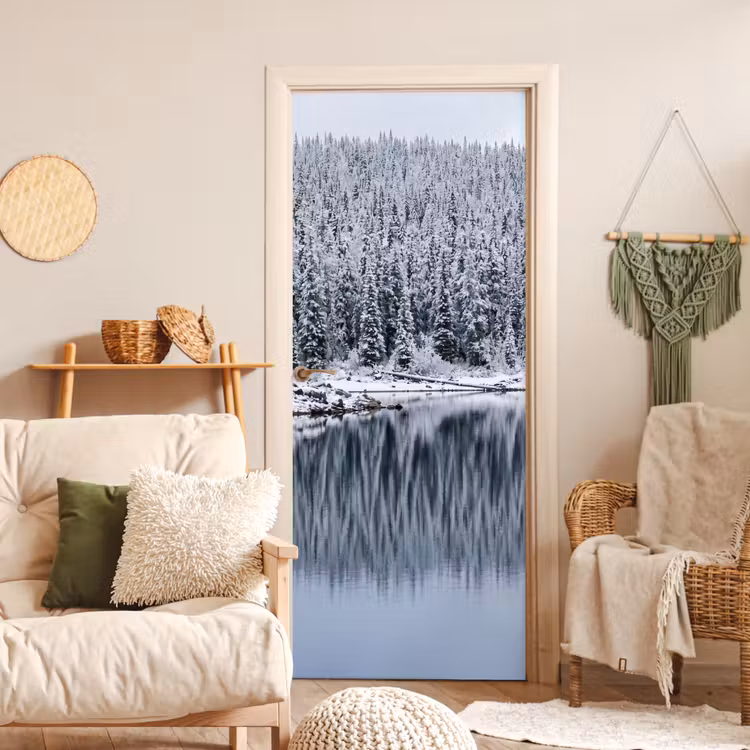 Bos - Reflectie - Meer - Winter - Serene deurposter klein -sfeer2