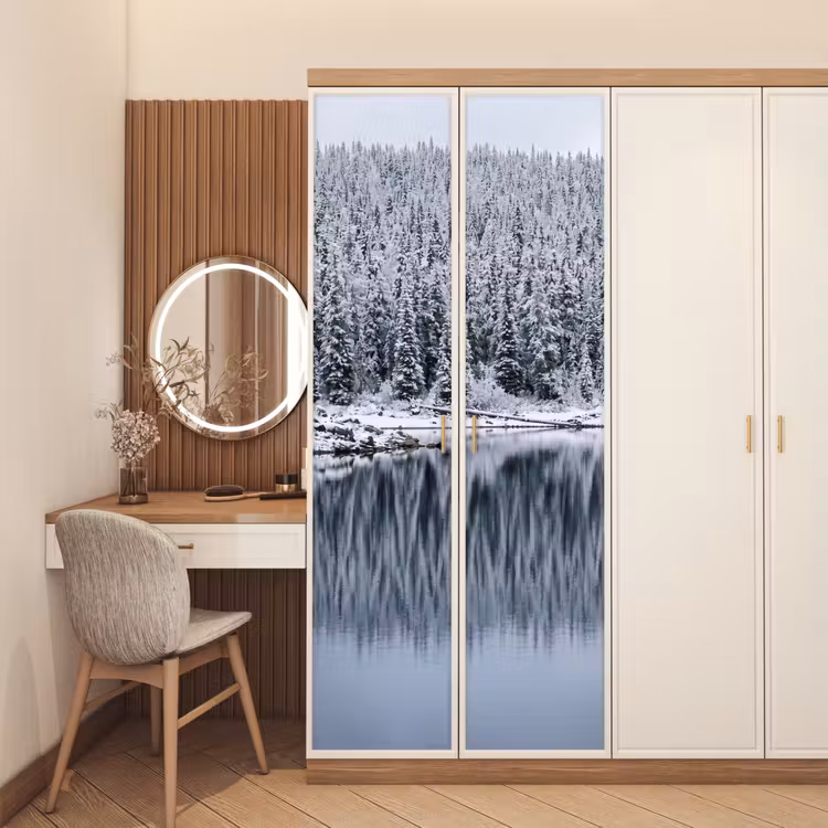 Bos - Reflectie - Meer - Winter - Serene deurposter klein -sfeer3