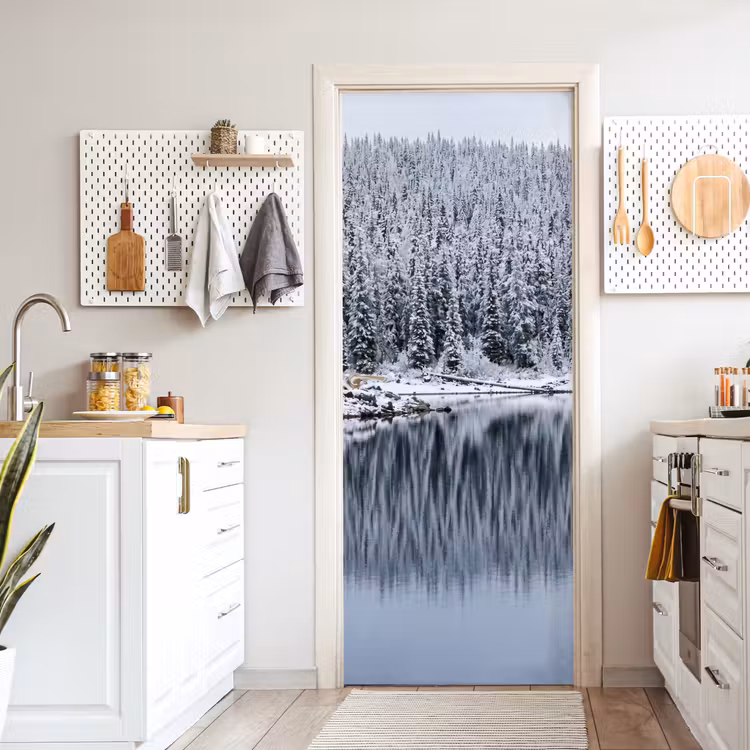 Bos - Reflectie - Meer - Winter - Serene deurposter klein -sfeer5