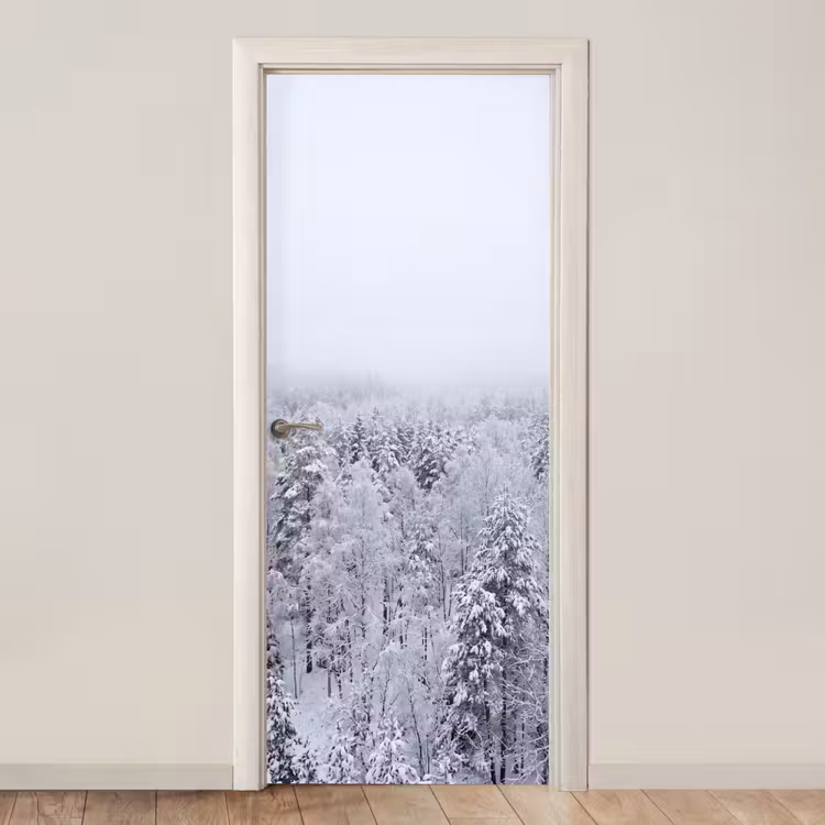 Bos - Sneeuw - Winter - Natuur - Wit deurposter klein -3d_beige