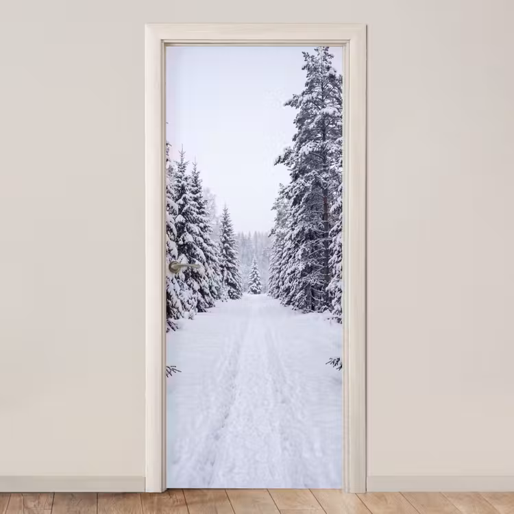 Bos - Winter - Sneeuw - Pad - Natuur deurposter klein -3d_beige