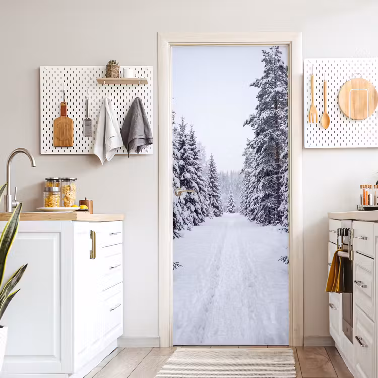 Bos - Winter - Sneeuw - Pad - Natuur deurposter klein -sfeer5