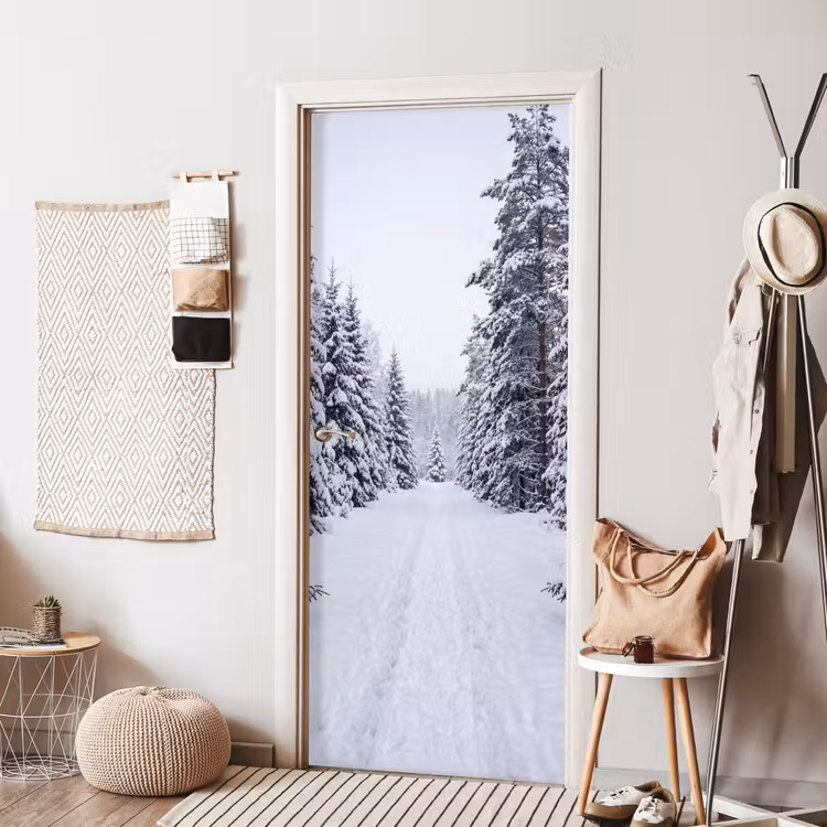 Bos - Winter - Sneeuw - Pad - Natuur deurposter klein -sfeer6