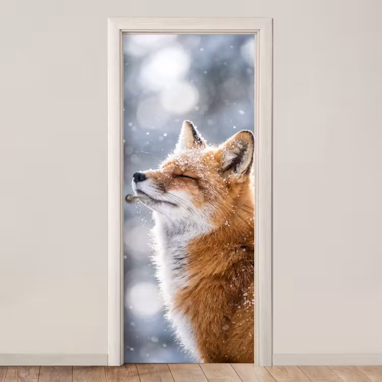 Vos - Sneeuwval - Portret - Winter - Sfeervol deurposter klein -3d_beige