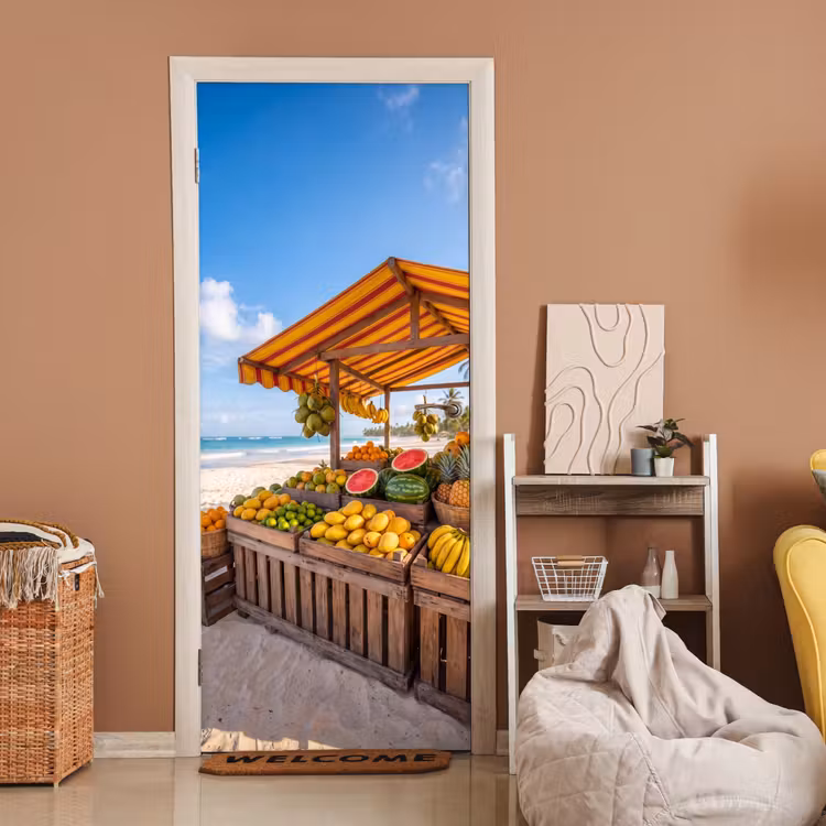 Door sticker - Fruit - Beach - Tropical - Fruit - Strand - Tropisch deurposter klein