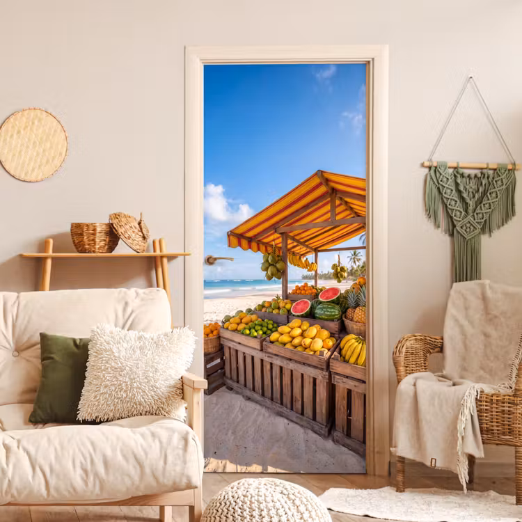 Door sticker - Fruit - Beach - Tropical - Fruit - Strand - Tropisch deurposter klein