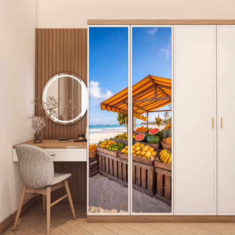 Door sticker - Fruit - Beach - Tropical - Fruit - Strand - Tropisch deurposter klein