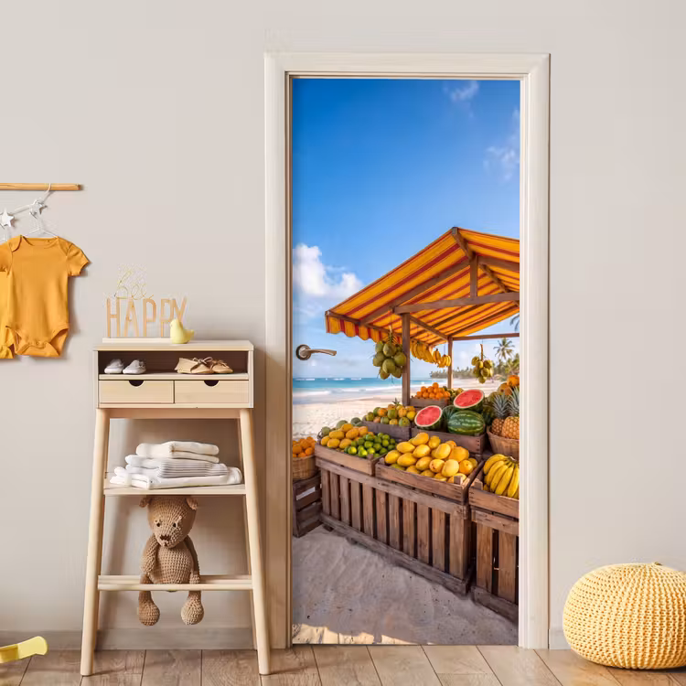 Door sticker - Fruit - Beach - Tropical - Fruit - Strand - Tropisch deurposter klein