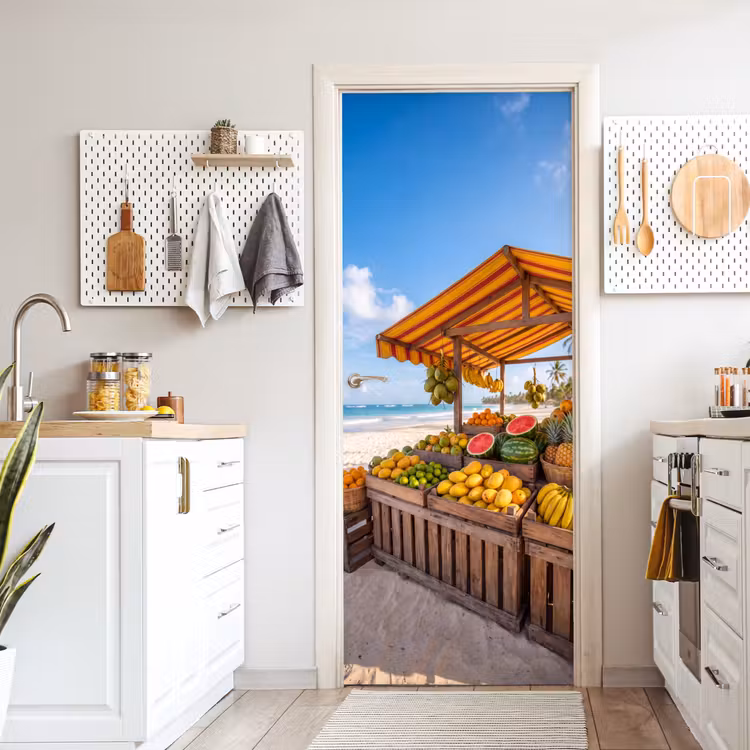 Door sticker - Fruit - Beach - Tropical - Fruit - Strand - Tropisch deurposter klein