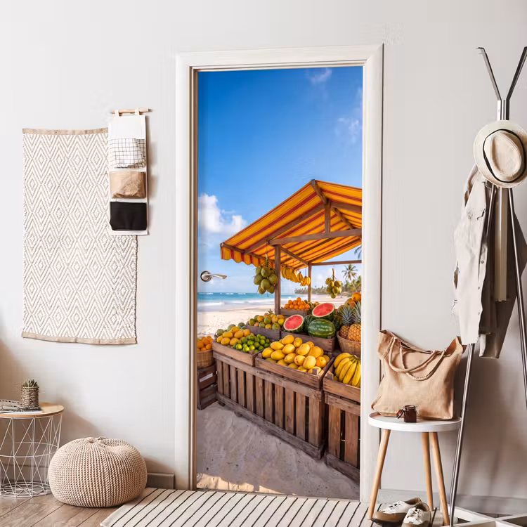 Door sticker - Fruit - Beach - Tropical - Fruit - Strand - Tropisch deurposter klein