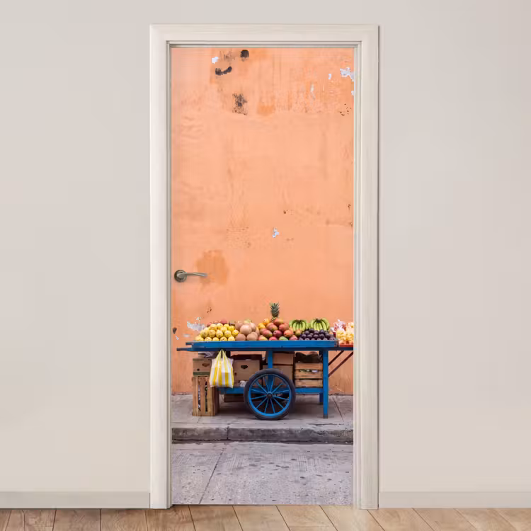 Door sticker - Fruit - Cart - Street - Fruit - Kar - Straat deurposter klein