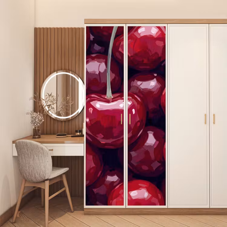 Fruit - Kersen - Eten - Modern - Rood deurposter klein -sfeer3