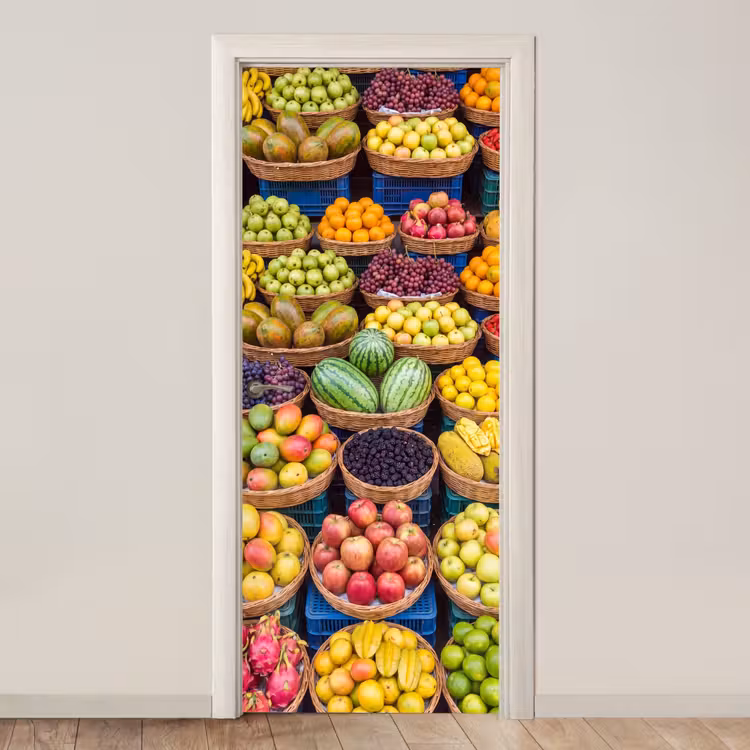 Door sticker - Fruit - Market - Colorful - Fruit - Markt - Kleurrijk deurposter klein