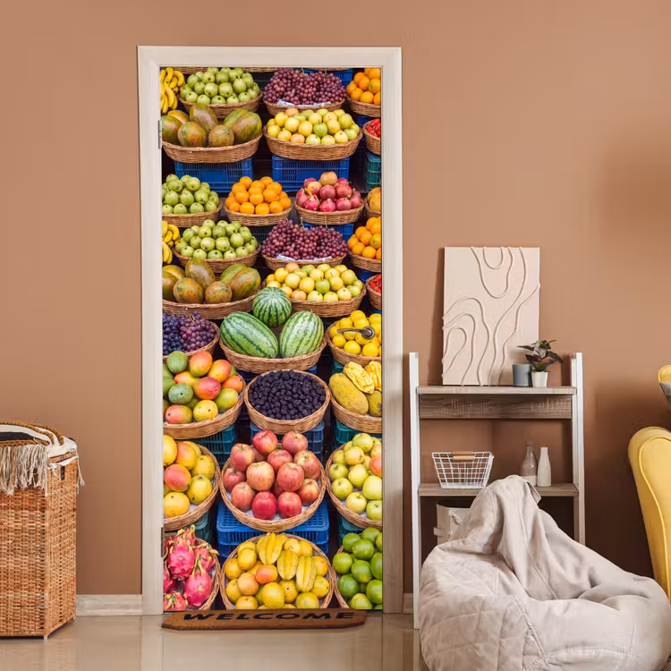 Door sticker - Fruit - Market - Colorful - Fruit - Markt - Kleurrijk deurposter klein