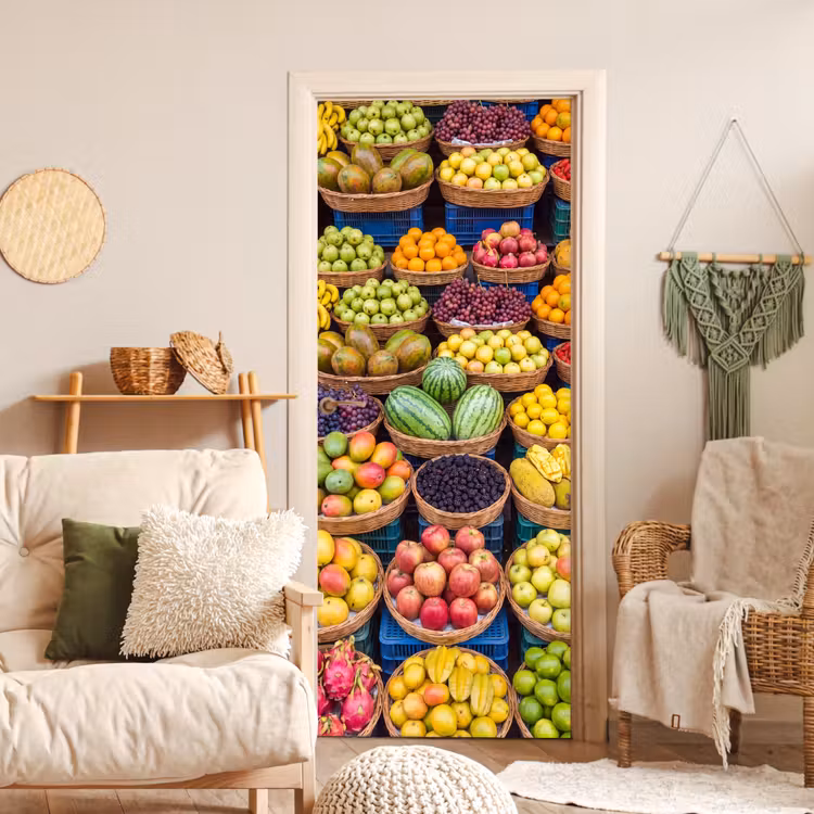 Door sticker - Fruit - Market - Colorful - Fruit - Markt - Kleurrijk deurposter klein