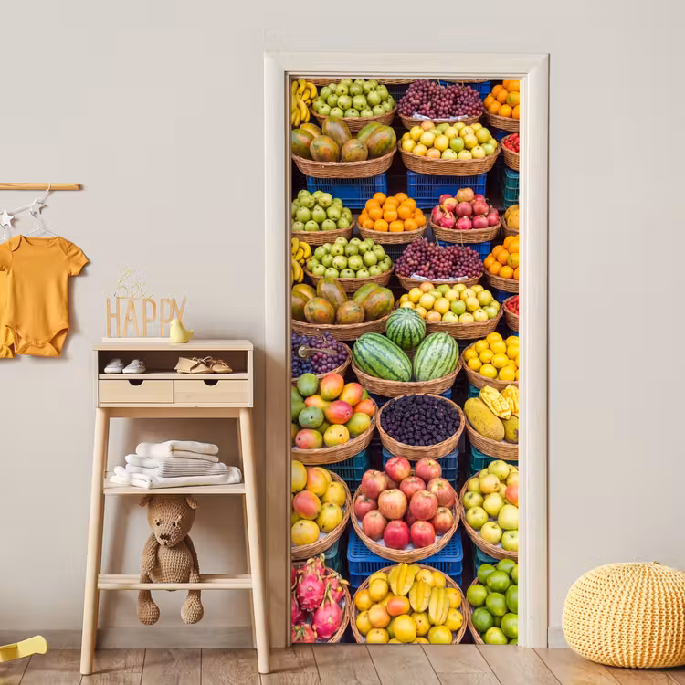 Door sticker - Fruit - Market - Colorful - Fruit - Markt - Kleurrijk deurposter klein