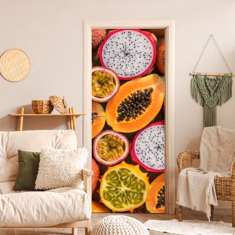 Fruit - Geopend - Tropisch - Eten - Kleurrijk deurposter klein -sfeer2