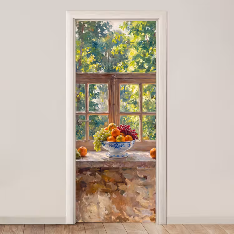 Door sticker - Fruit - Windowsill - Nature - Fruit - Vensterbank - Natuur deurposter klein