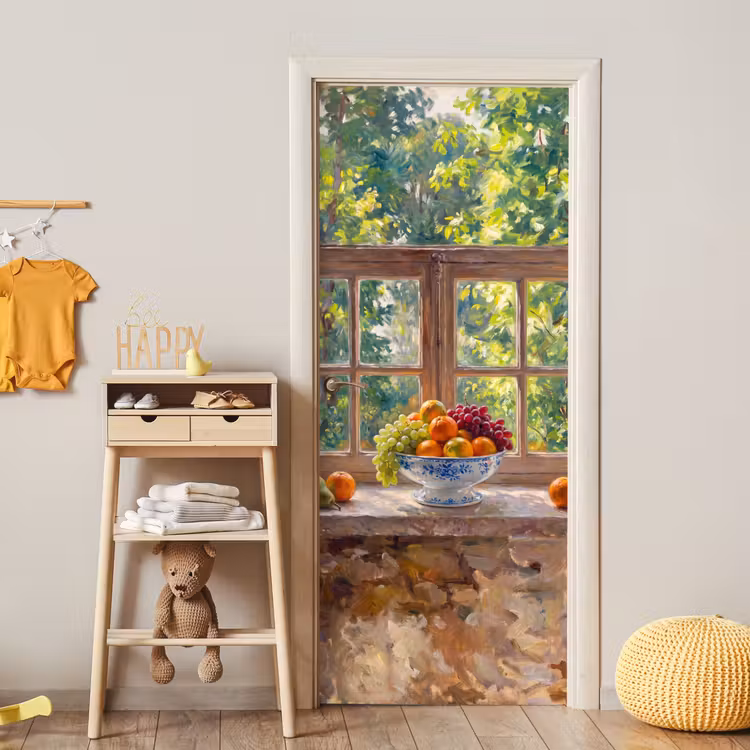 Door sticker - Fruit - Windowsill - Nature - Fruit - Vensterbank - Natuur deurposter klein