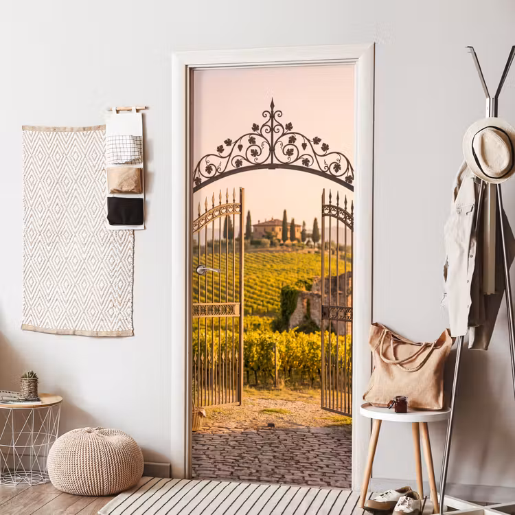 Poort - Landschap - Platteland - Zonlicht - Warm deurposter klein -sfeer6