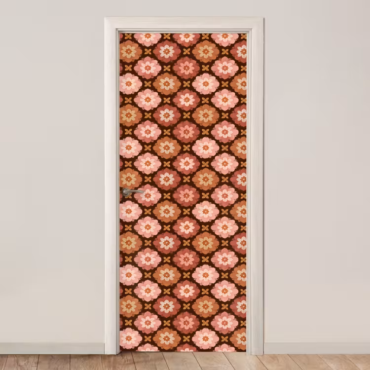 Geometrisch - Bloemen - Kleurrijk deurposter klein 289 -3d_beige