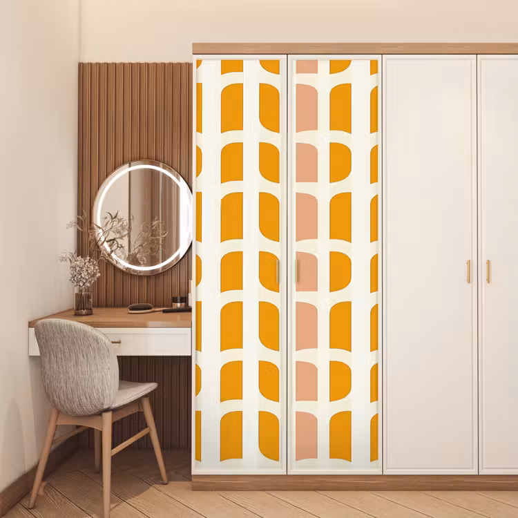Geometrisch - Patroon - Geel - Roze deurposter klein 289 -sfeer3