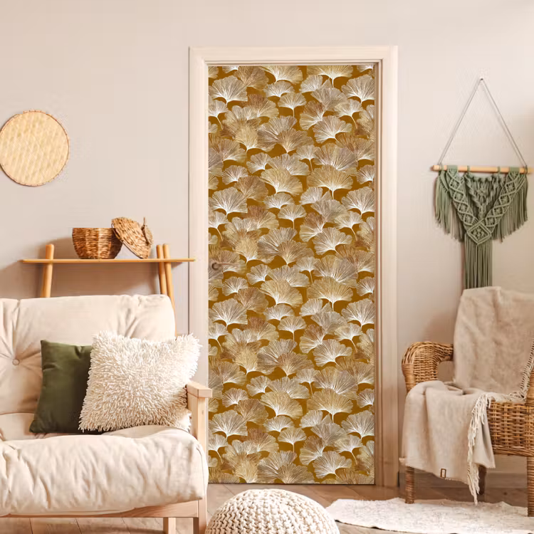 Ginkgo - Bladeren - Goud deurposter klein 289 -sfeer2