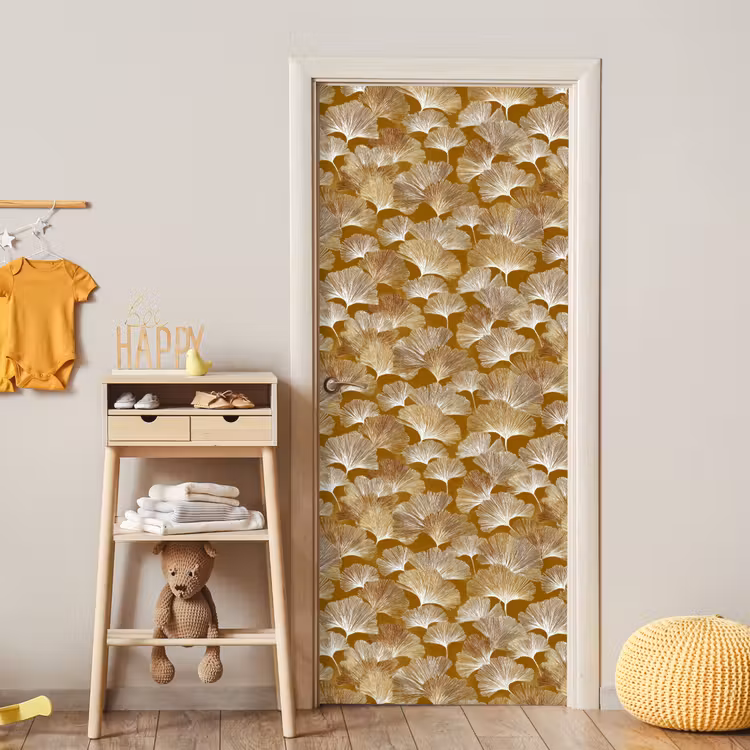 Ginkgo - Bladeren - Goud deurposter klein 289 -sfeer4