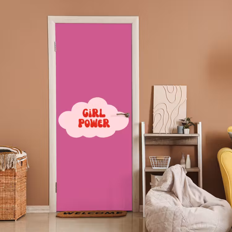 Girl power - Wolk - Roze deurposter klein -sfeer1