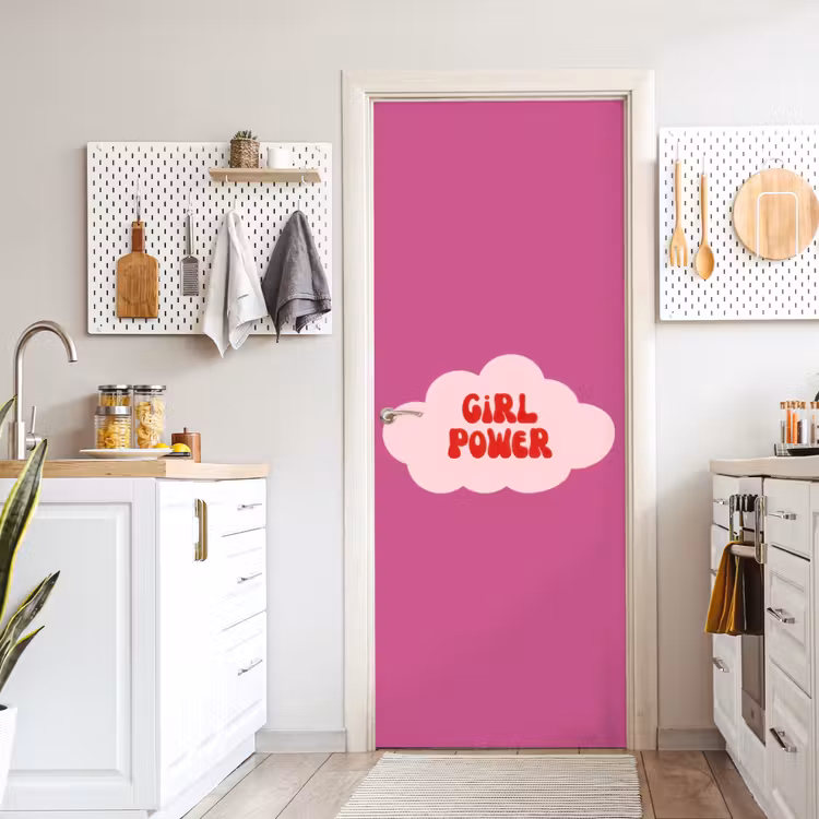 Girl power - Wolk - Roze deurposter klein -sfeer5